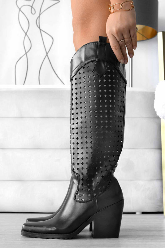 DOMINIQUE - Bottines perforées noires à talon confortable