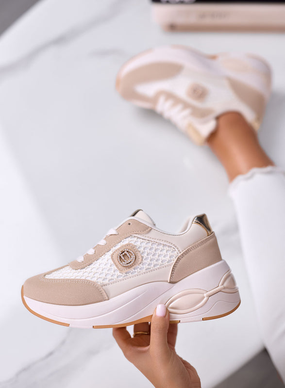 CLIO - Sneakers Beige Platform con Inserti in rete