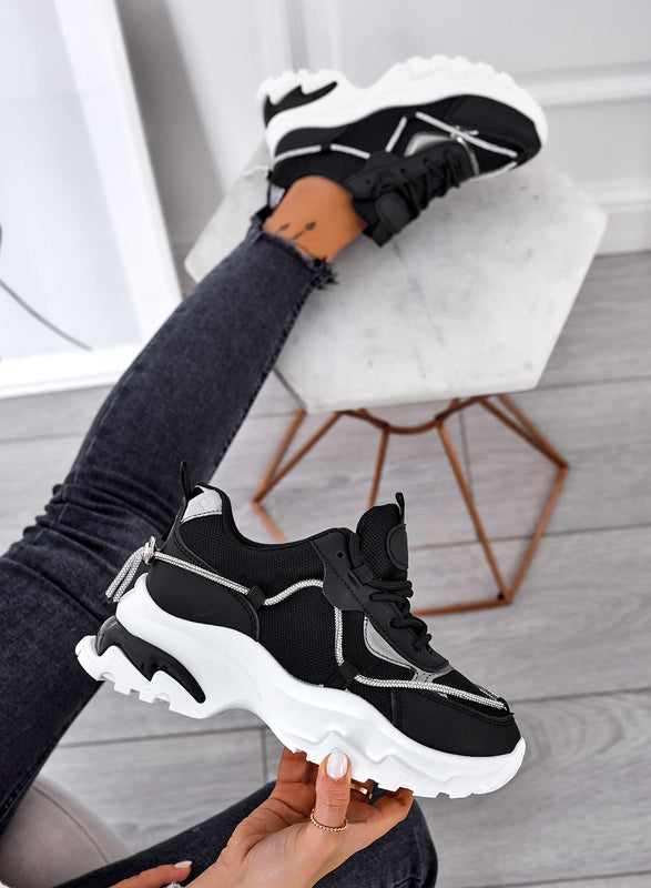 ROSANNA - Baskets noires à semelle épaisse et strass