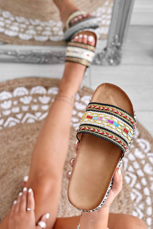 Sandales mules noirs à motif multicolore