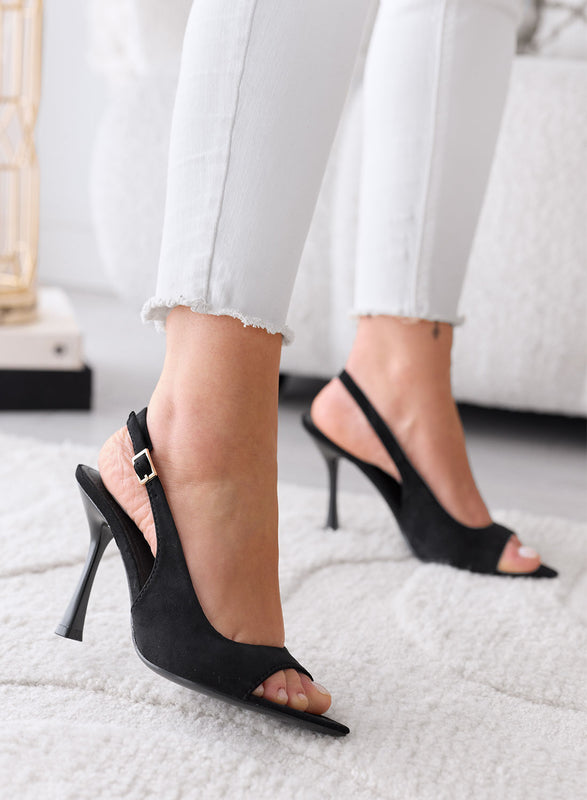 LUANA - Sandales noirs en daim à talons hauts