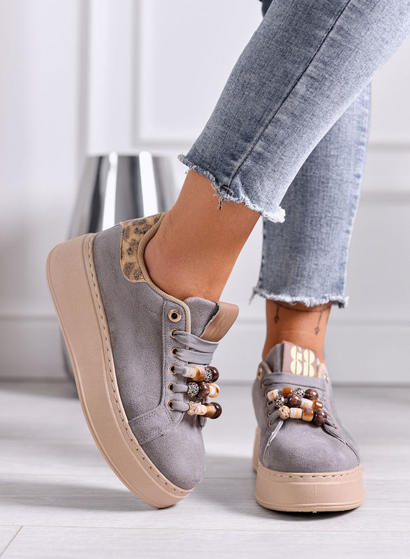 ILARIA - Sneakers grigie con retro maculato e Perline Decorative