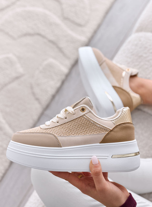 SONIA - Mud sneakers with gold laminated fabric inserts