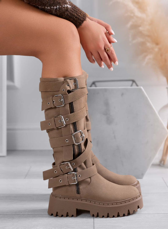 PEYTON - Bottes biker couleur boue avec boucles