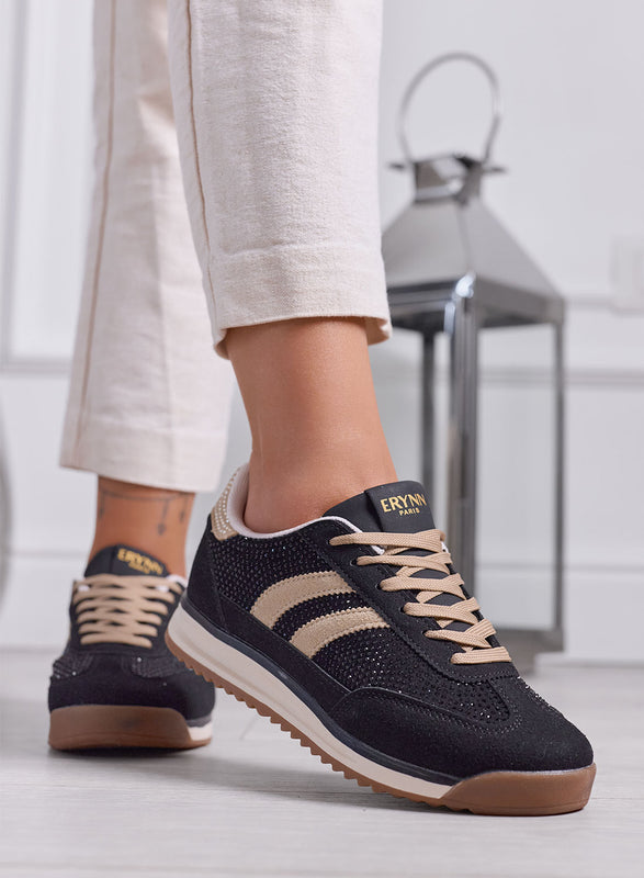 BRITNEY - Sneakers Donna nere e beige con Strass