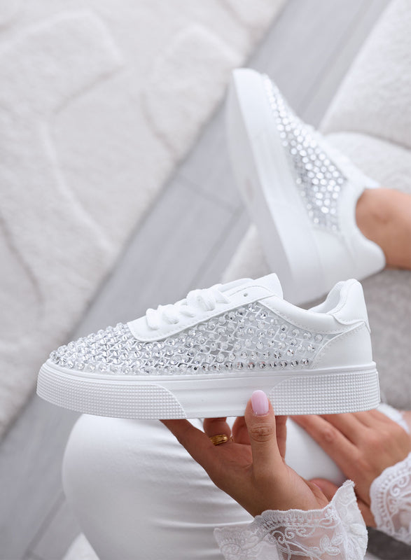 CASSANDRA - Baskets blanches avec strass et détails lumineux