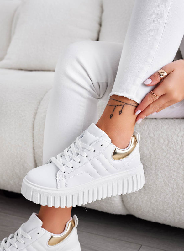 ELIOT - Baskets blanches avec talon doré métallisé