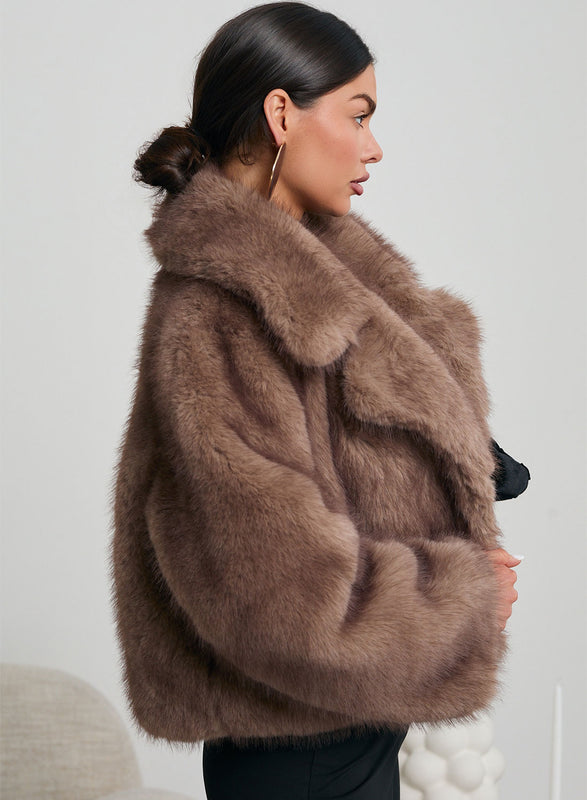 Short brown faux fur jacket
