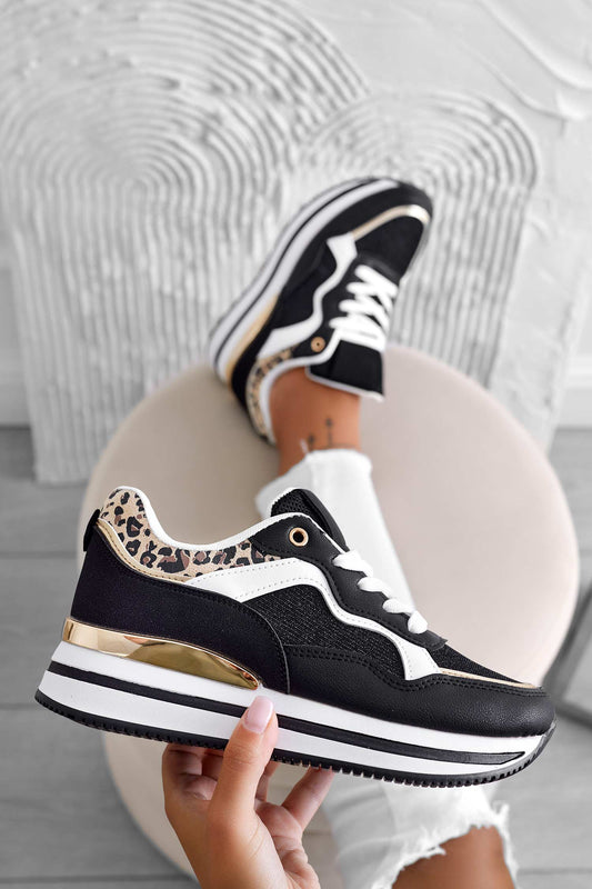 Sneakers nere con inserti maculati