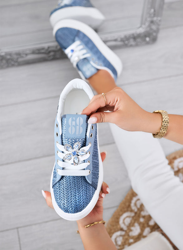 MARISA - Baskets plateforme bleues avec application bijou