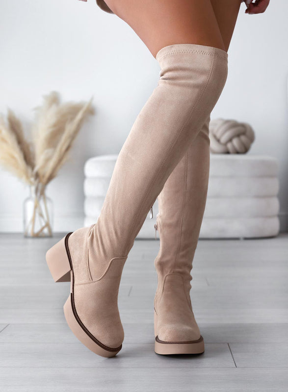 SLOANE - Bottes en daim beige Alexoo