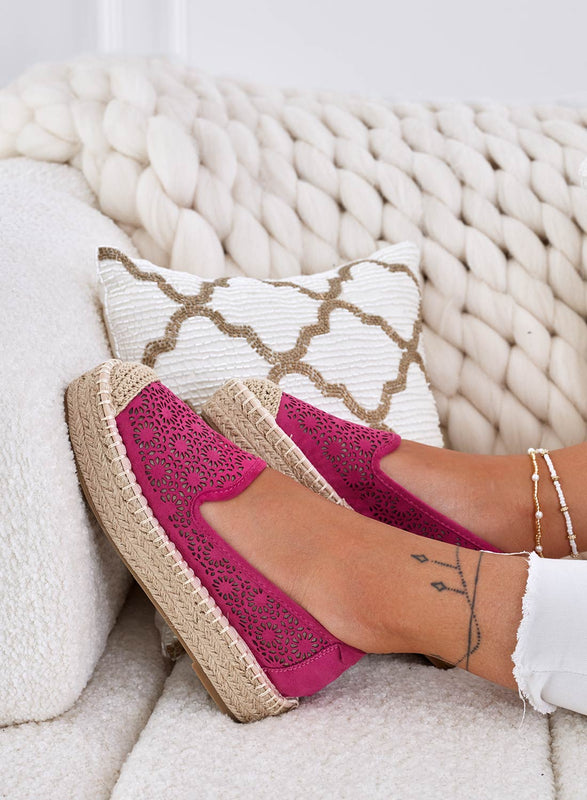 LILY - Espadrilles compensées fuchsia brodées