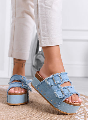 MARGOT - Sandali Ciabatte Platform in Denim azzurro con Fibbie