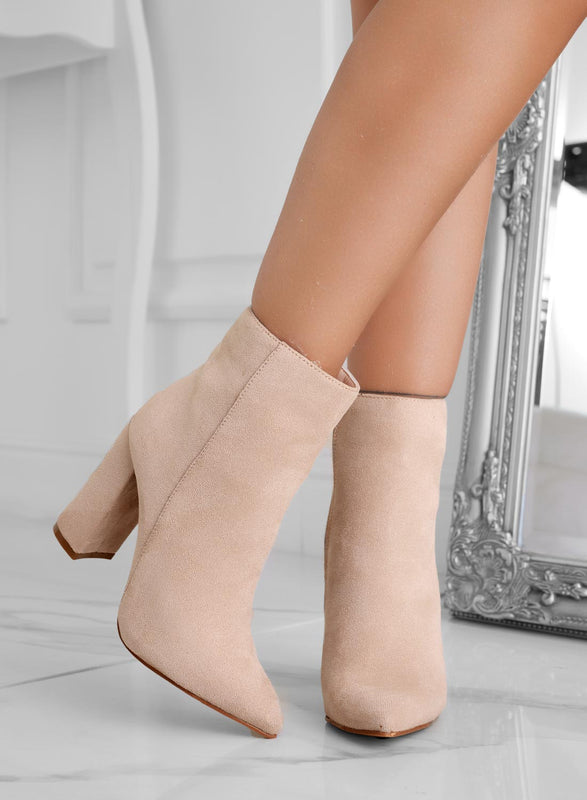 DORIS - Bottines à talons en daim beige