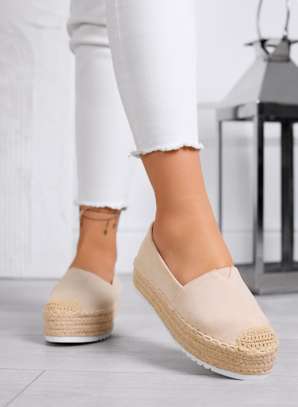 SAWANA - Espadrillas beige Platform in Similcamoscio con Punta in Juta