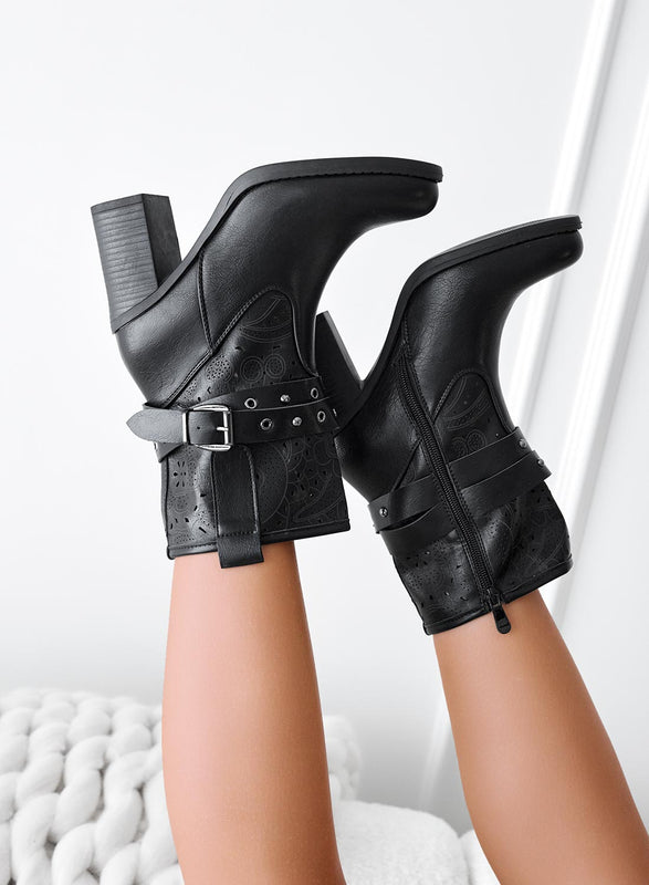 BRIEE - Bottines perforees noires a talon confortable