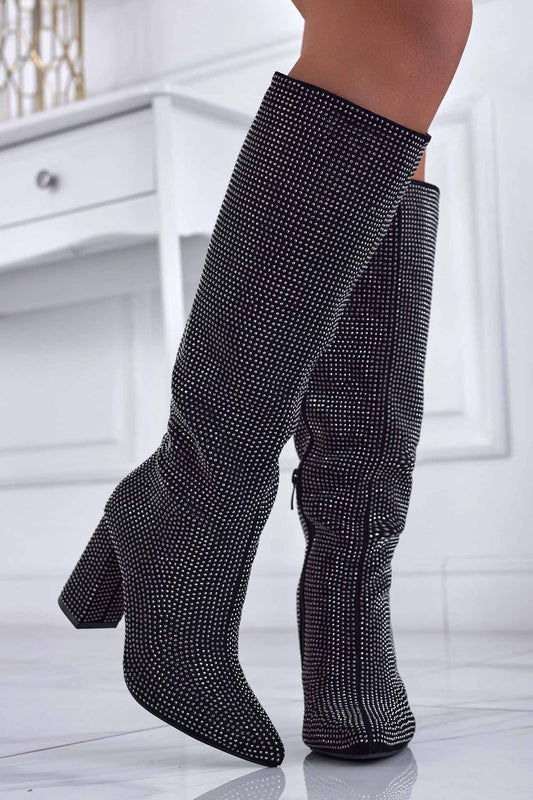 RAYLEE - Bottes bijoux noires avec strass et talon confortable