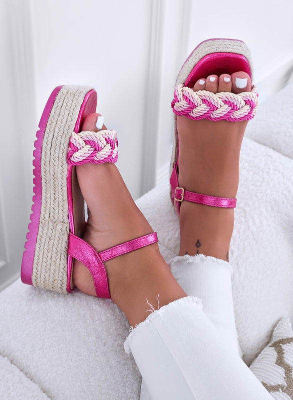 ALAN - Sandales espadrilles fuchsia à bande tressée