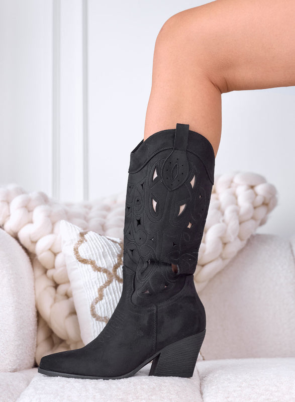 METRO - Bottes d'été noires ajourées effet broderie