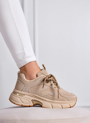 GIORGIA - Beige Chunky Sneakers with High Sole and Two-Tone Laces