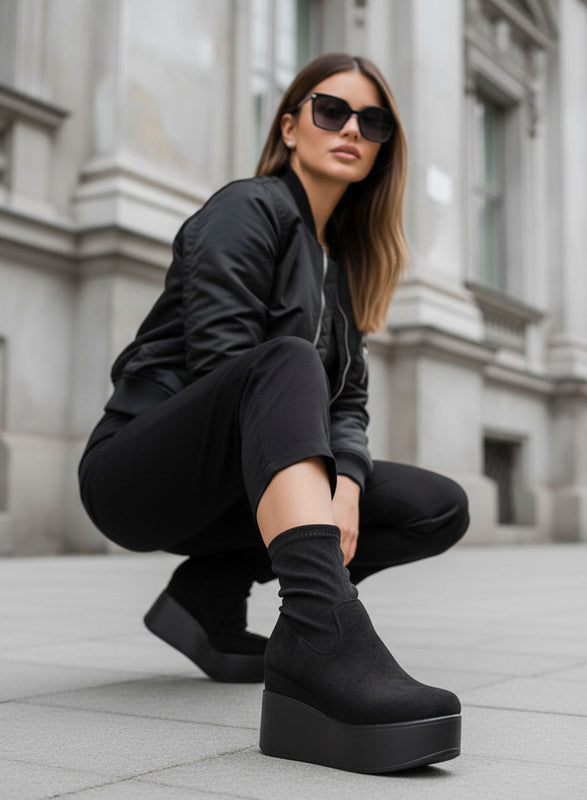 MIAA - Bottines Alexoo Compensées en daim noir