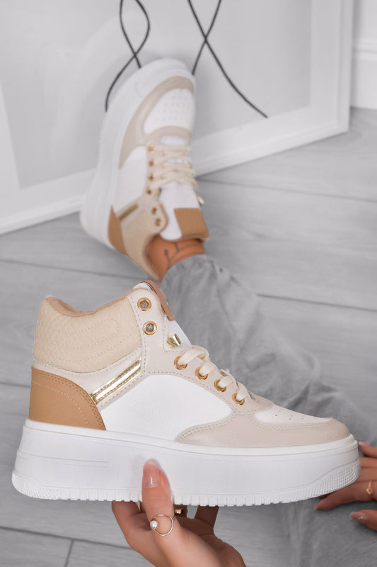 LIBBY - Sneakers beige con suola spessa e lacci