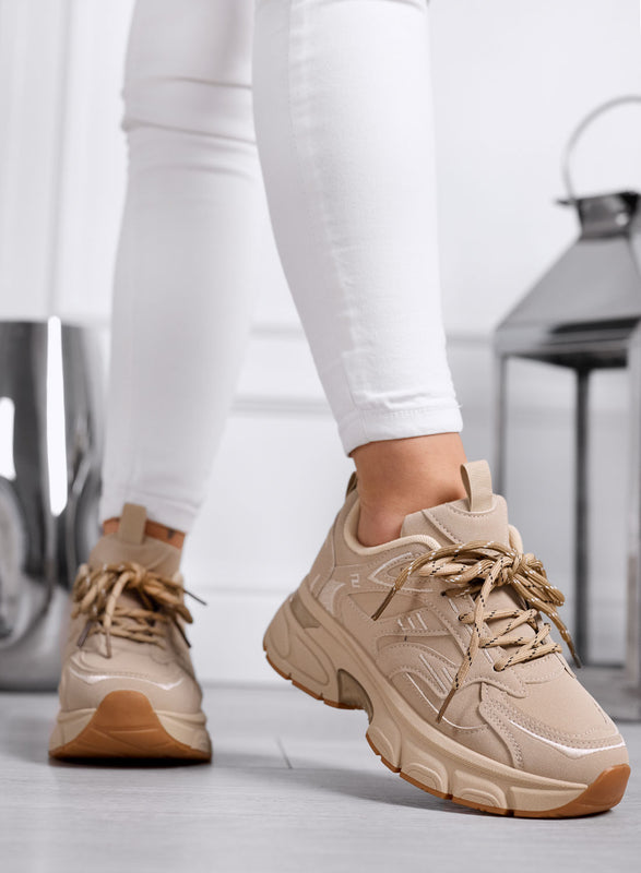 GIORGIA - Baskets beiges Chunky avec semelle épaisse et lacets bicolores