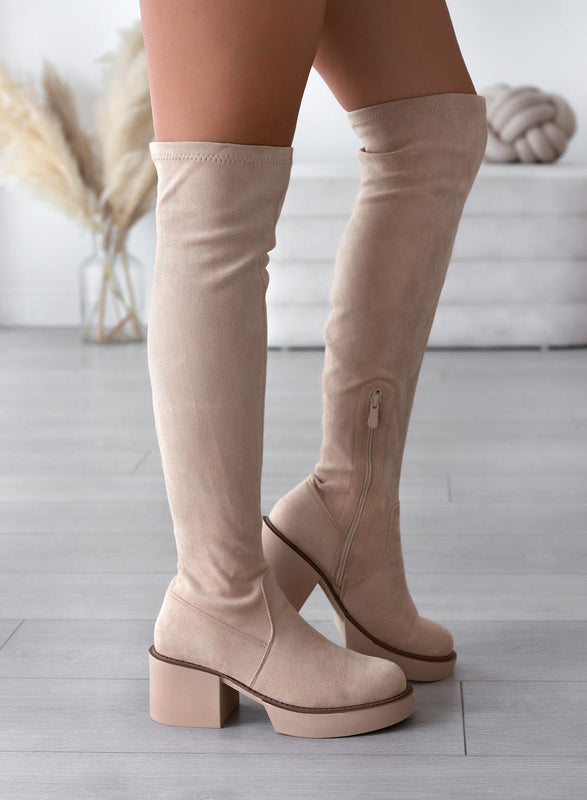 SLOANE - Bottes en daim beige Alexoo