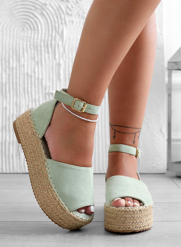 LICIA - Mint green espadrilles with wedge and ankle strap