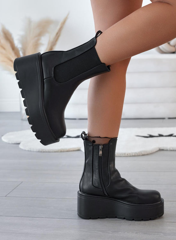 OSCAR - Bottines Alexoo noires à talon compensé et élastique latéral