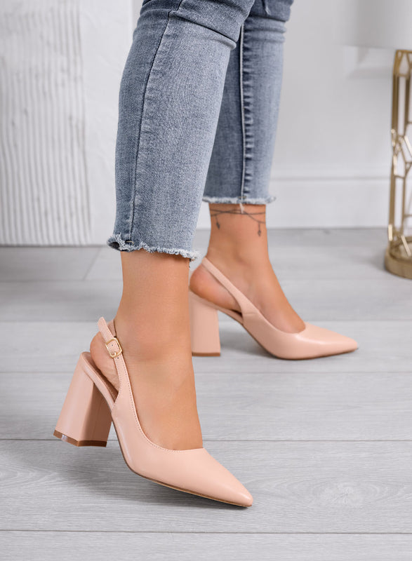 ANGELICA - Décolleté slingback nude a punta con tacco largo