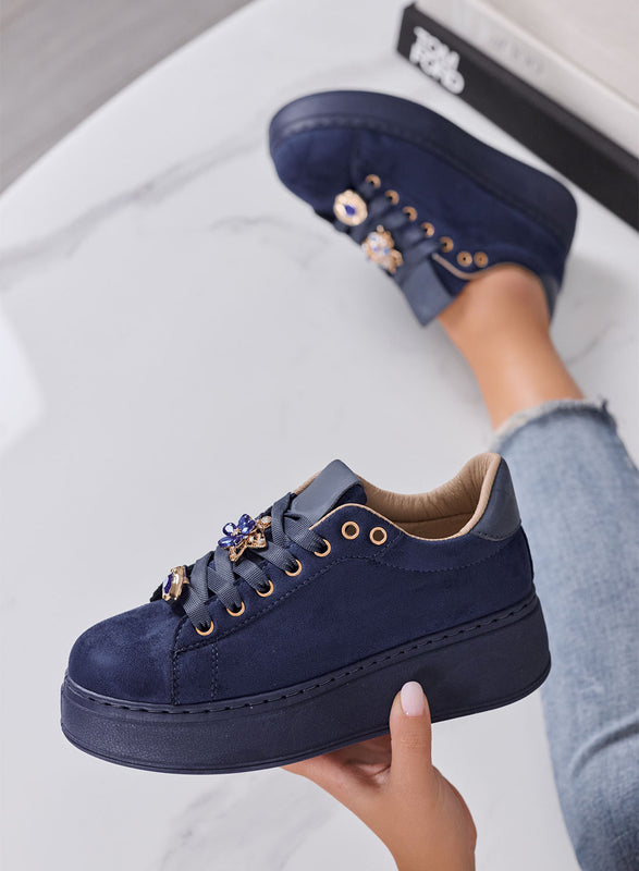 GIULY - Sneakers Donna blu platform e Charms Gioiello