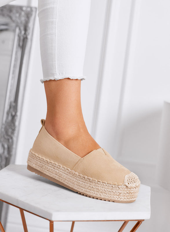 MAGDA - Espadrilles plateforme beige avec bout en crochet et semelle en corde