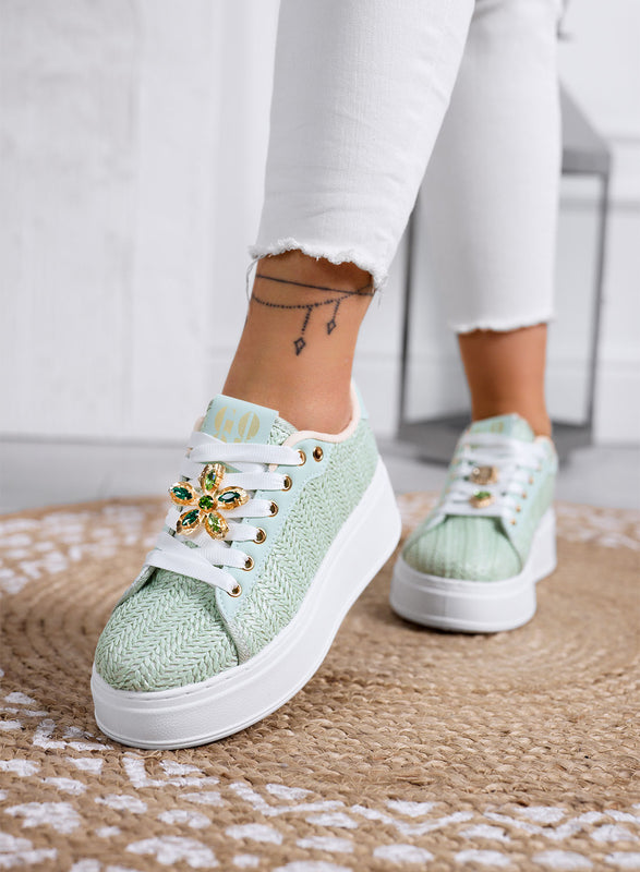 MARISA - Mint green platform sneakers with jewel embellishment