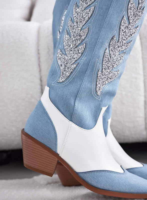 CORINE - Camper boots en jean bleu à paillettes