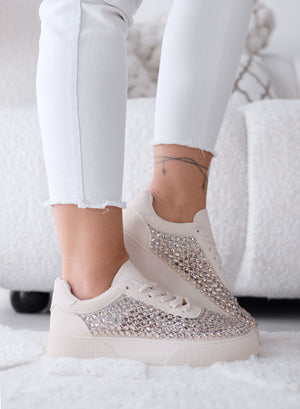 CASSANDRA - Baskets beiges avec strass et détails lumineux