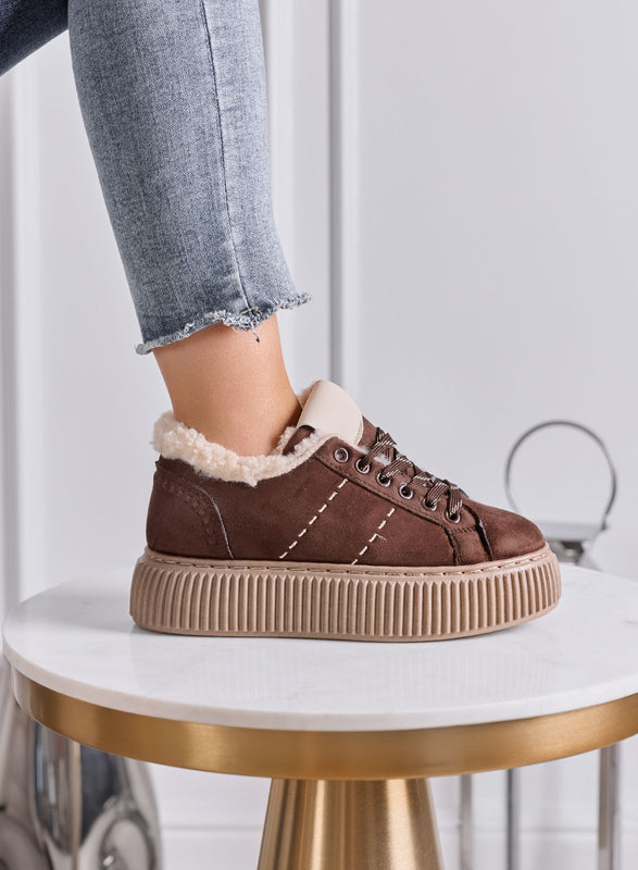 LUANA - Sneakers Donna marroni con Pelliccia Interna e Suola Platform