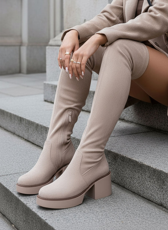 SLOANE - Bottes en daim beige Alexoo