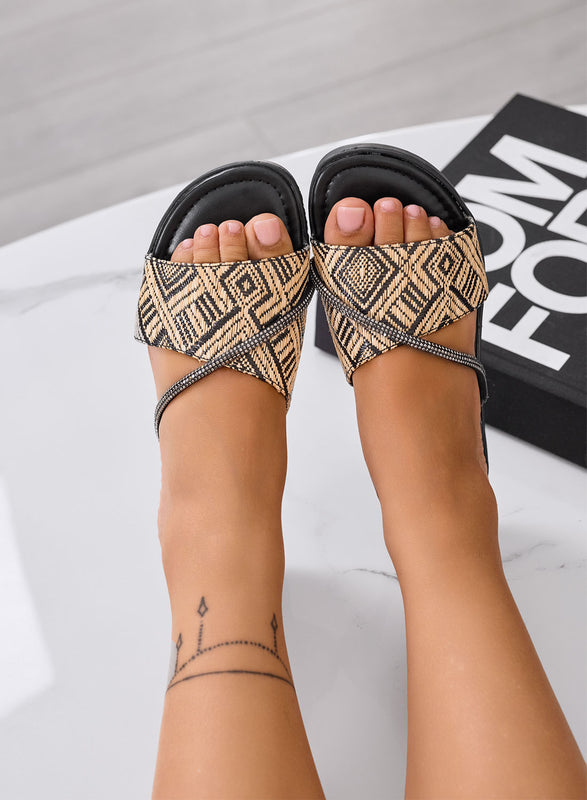 BENEDETTA - Sandales plats noirs avec bride tressée