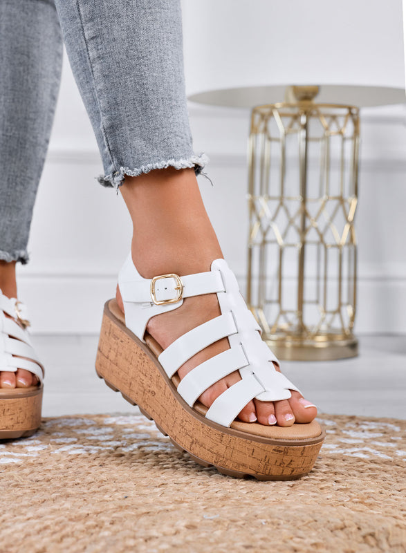 MATILDE - Sandali bianchi con zeppa platform effetto sughero
