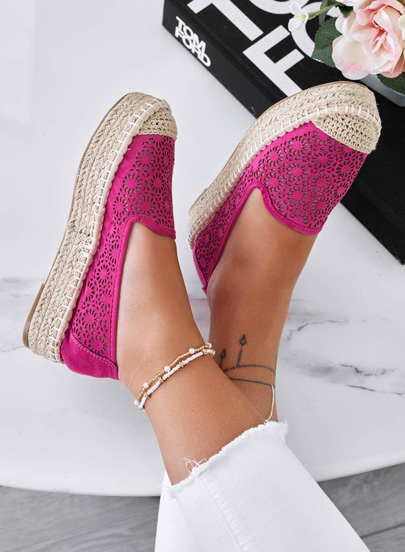 LILY - Espadrilles compensées fuchsia brodées