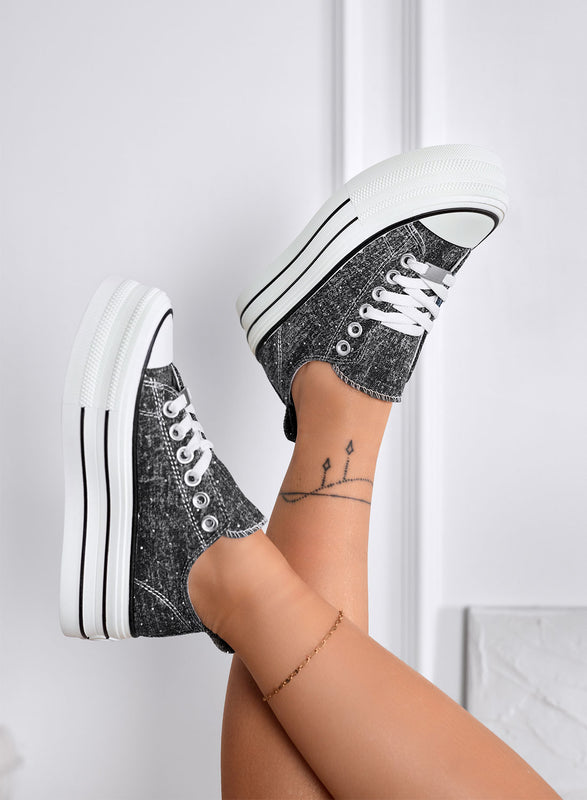 ROSINA - Baskets plateforme noires avec strass