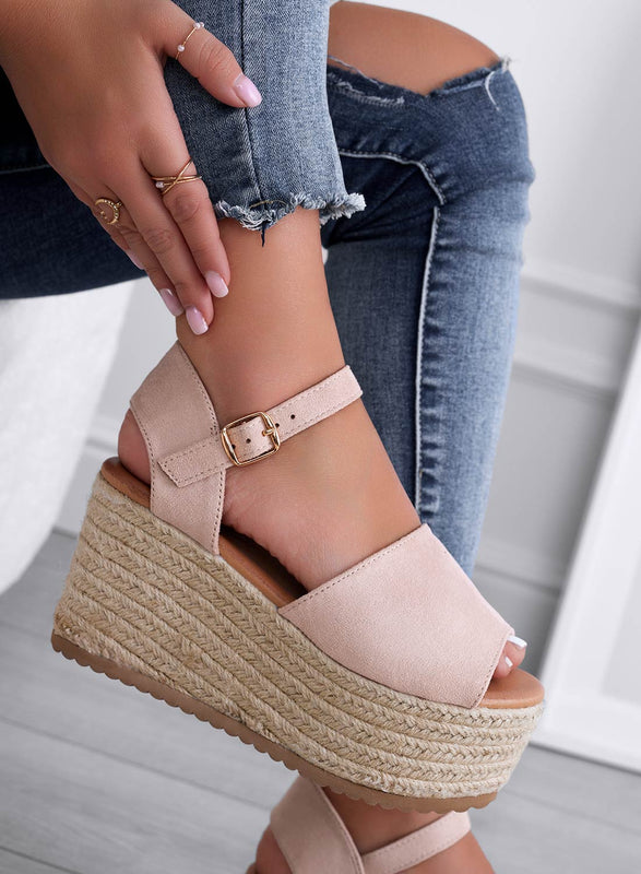 ROXIE - Sandales espadrilles compensées en daim beige