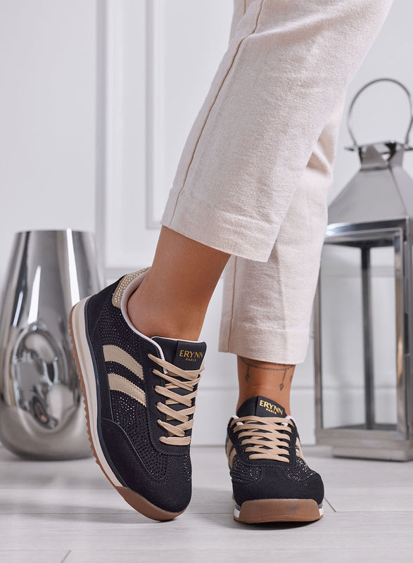 BRITNEY - Sneakers Donna nere e beige con Strass