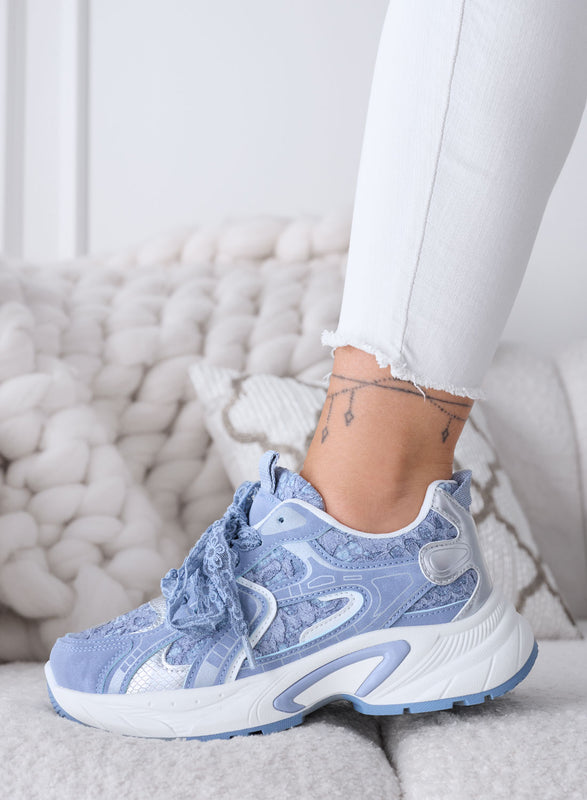 LINA - Blue Sneakers with Lace Laces and Chunky Sole