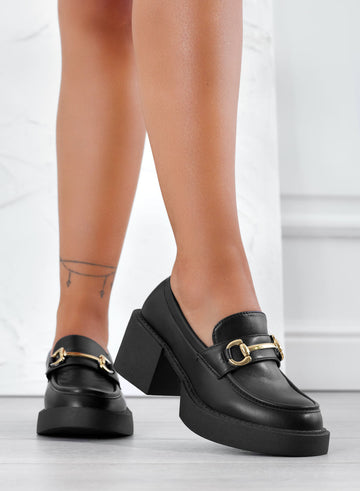 AURELIA - Mocassins richelieu noirs à talon carré