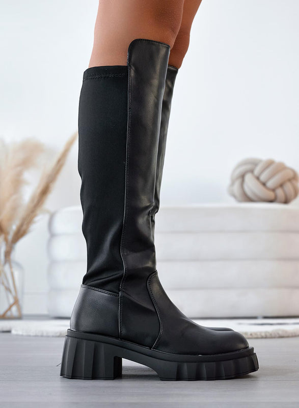 WOODY - Bottines noires en tissu élastique à l'arrière