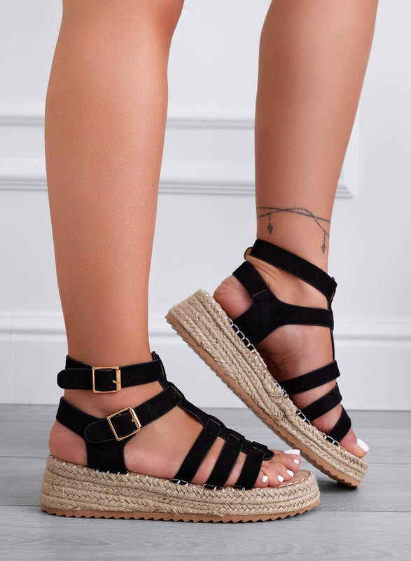 STEFANIA - Sandales espadrilles gainées noires