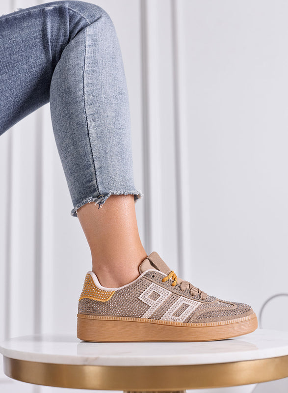 SIDNEY - Sneakers Donna fango con Strass e Dettagli beige