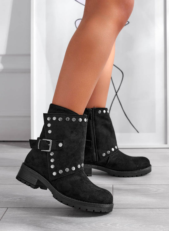 Black ankle boots with buckle and silver studs